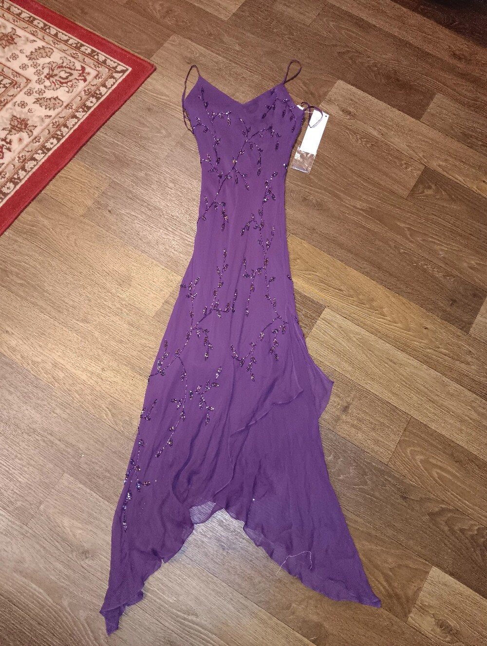 Y2k 90s Sue Wong Purple beaded maxi dress with black beaded floral embroidery - Picture 5 of 8